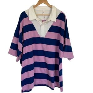 Anthropologie Daily Practice Womens‎ Rugby Shirt Size Large Pink Blue Preppy